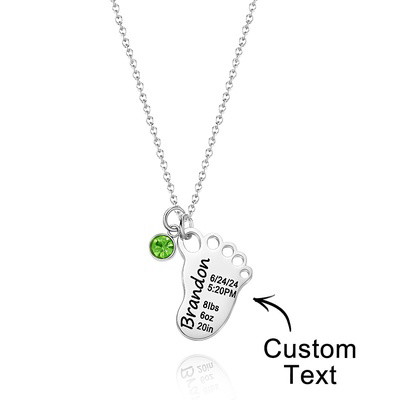 Personalized Baby Foot Pendant Necklace with Birthstone Necklace Birthday Baby Shower Gift for Kid New Mom