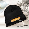 Custom Name Leather Patch Beanie Personalized Adult Winter Hat - image 8