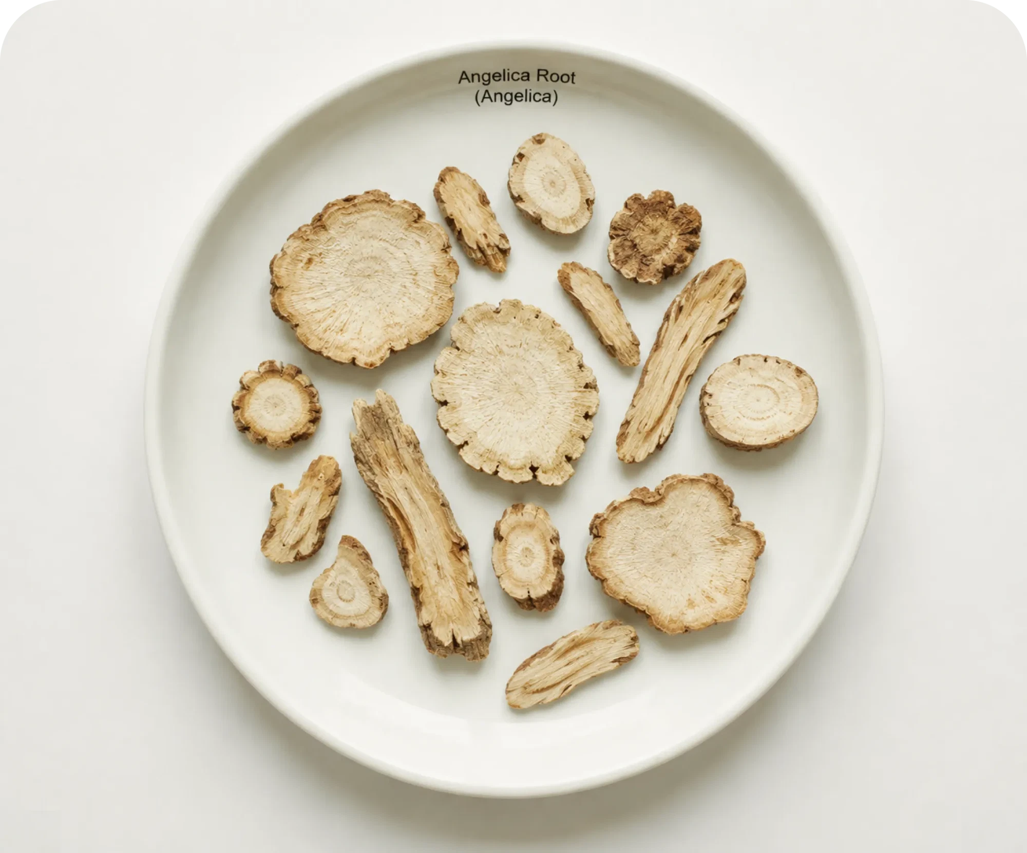 Angelica root on a ceramic plate