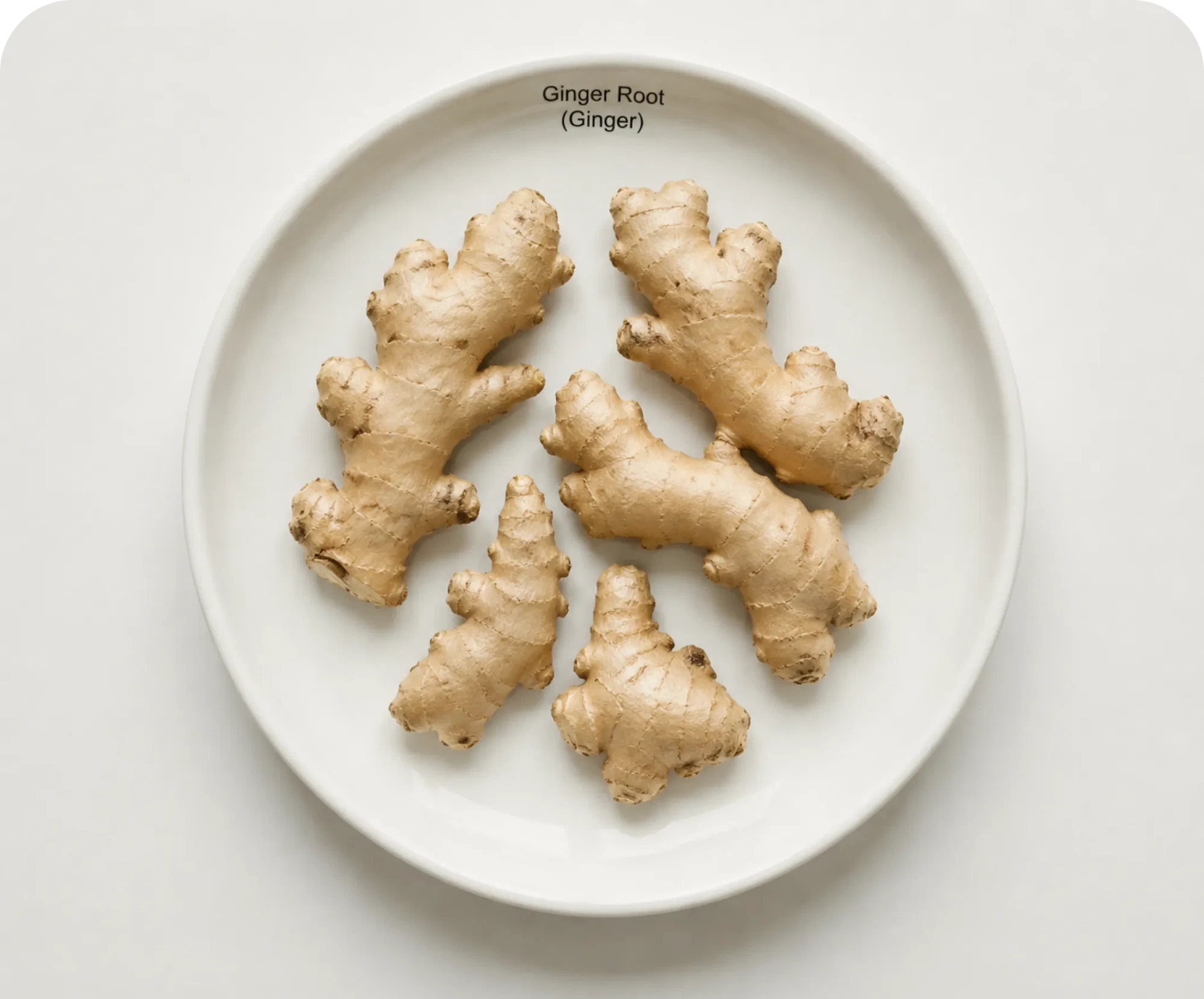 Fresh ginger root on a ceramic plate