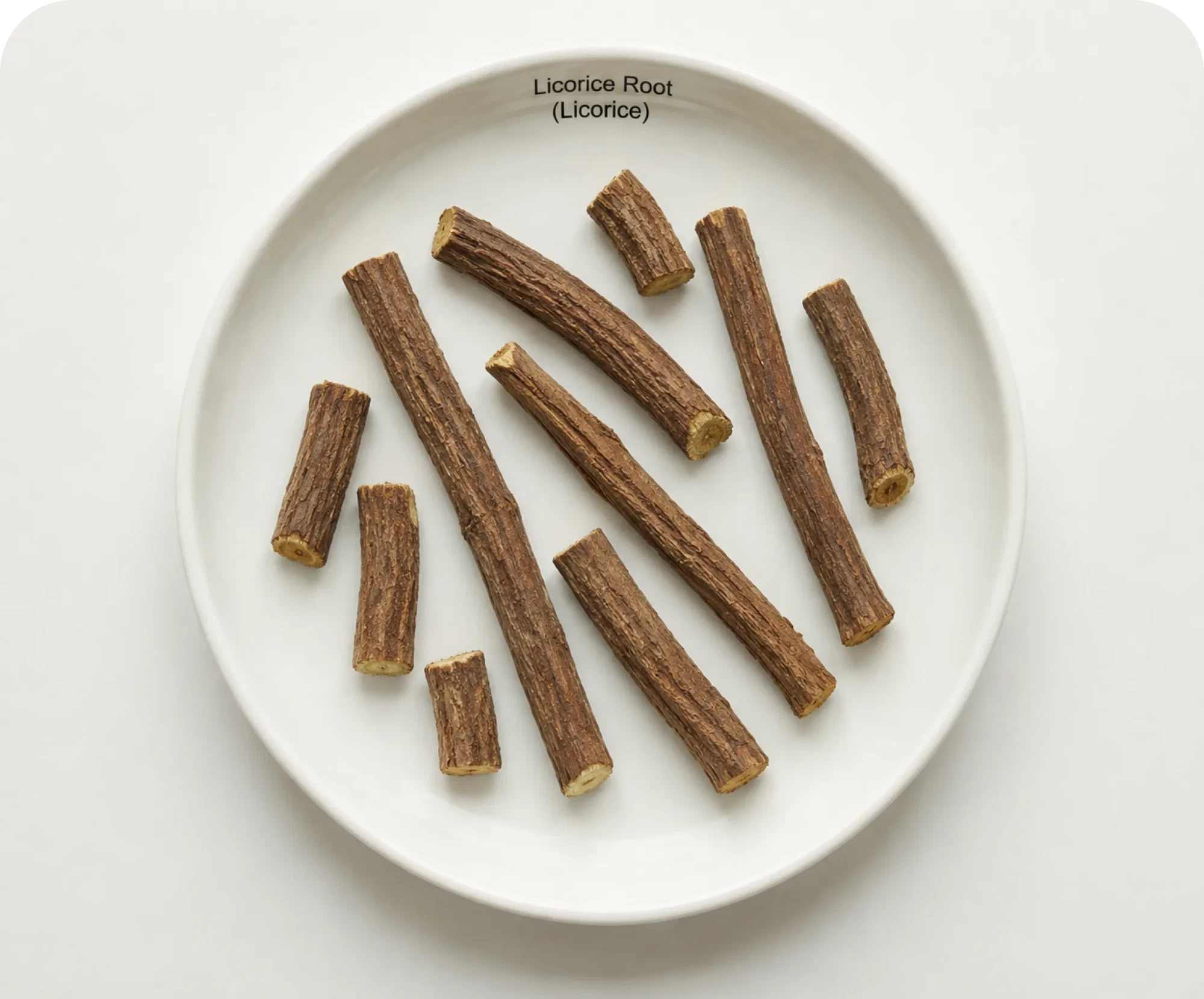 Licorice root on a ceramic plate