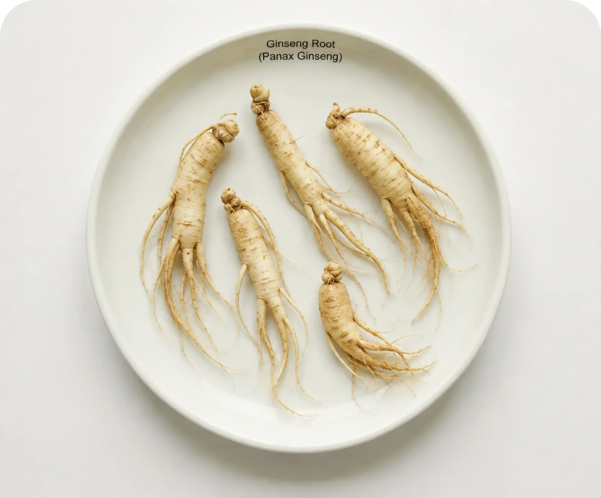 Panax Ginseng root on a ceramic plate