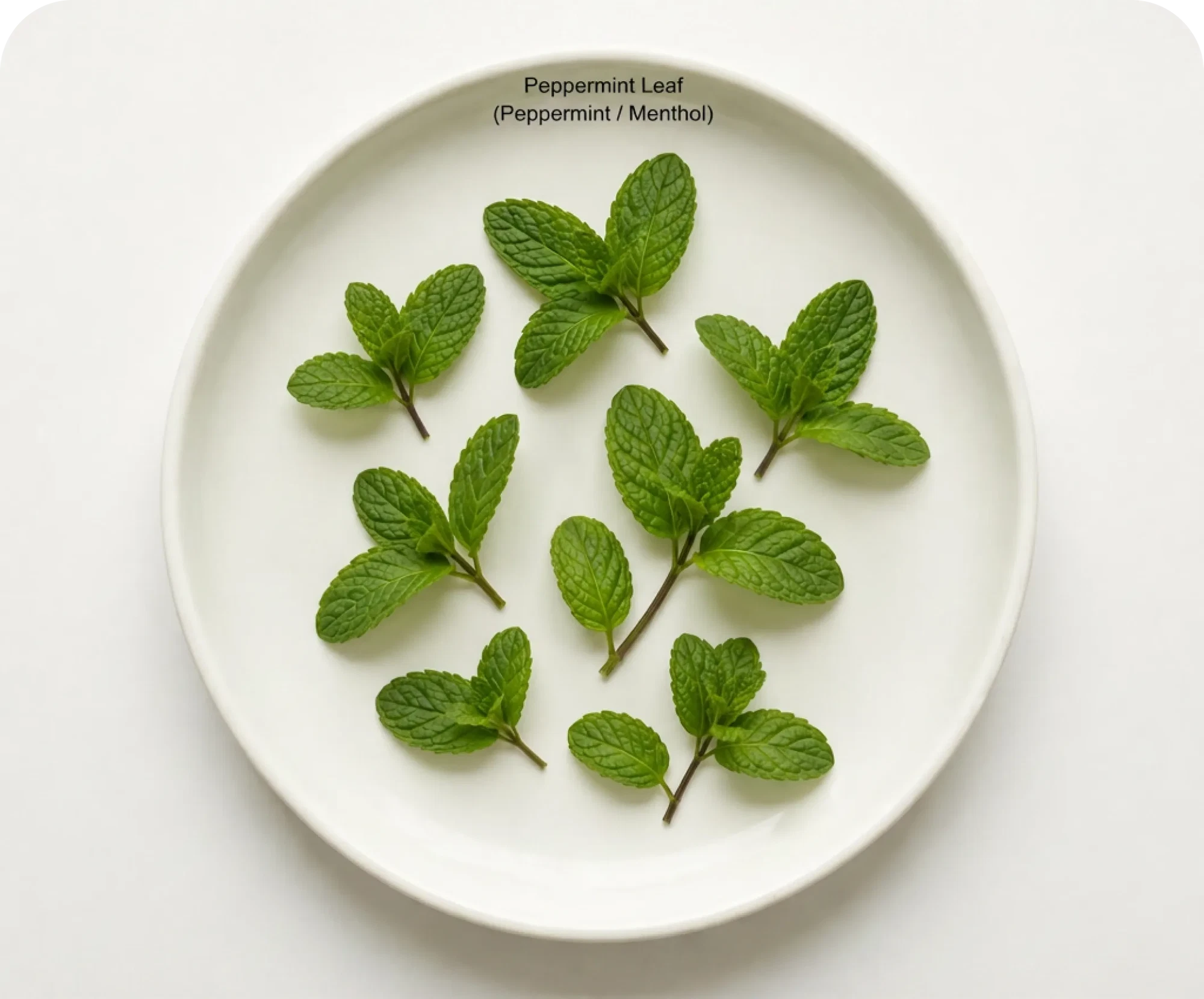 Peppermint leaves on a ceramic plate