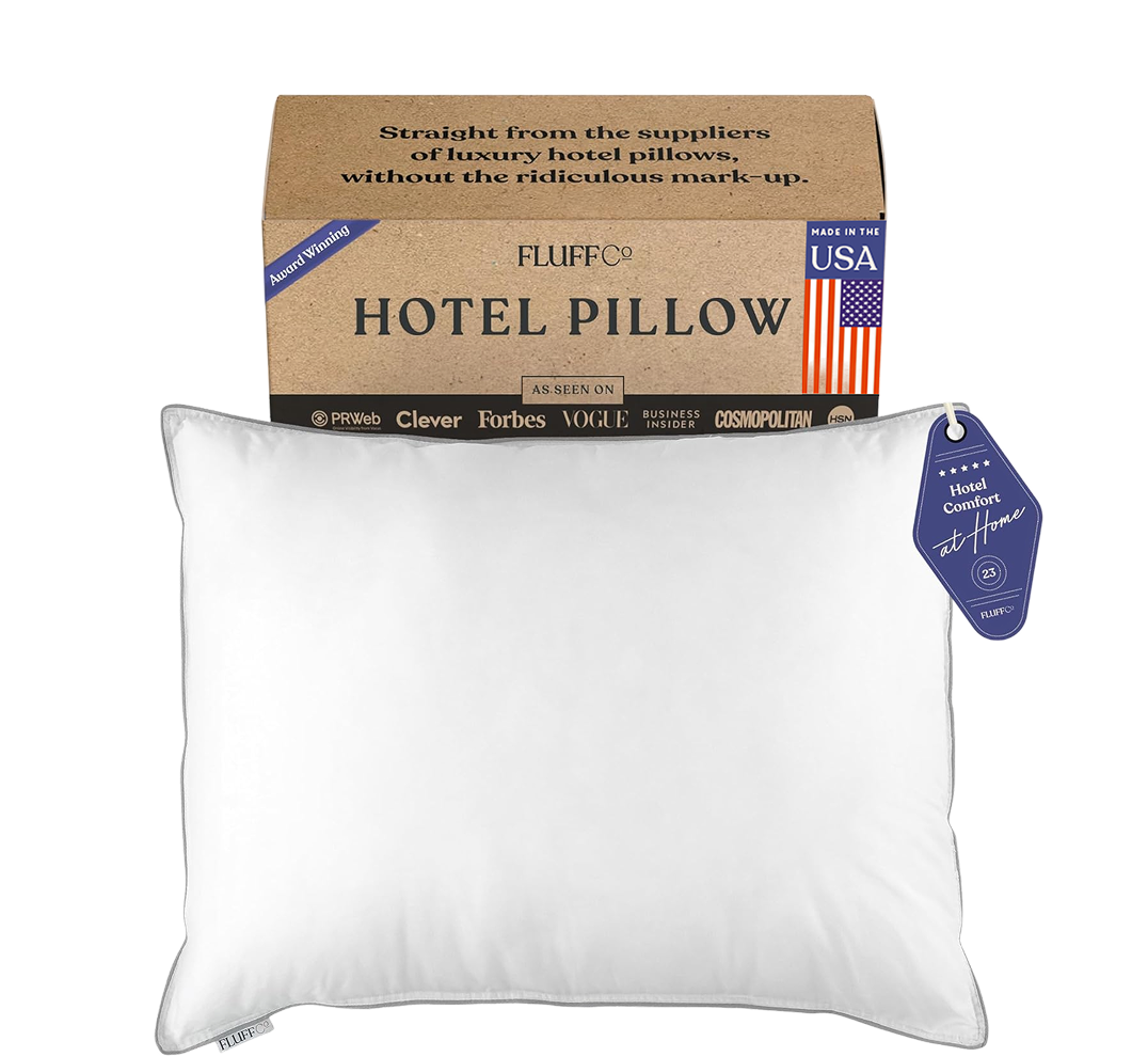 FluffCo hotel pillow and box