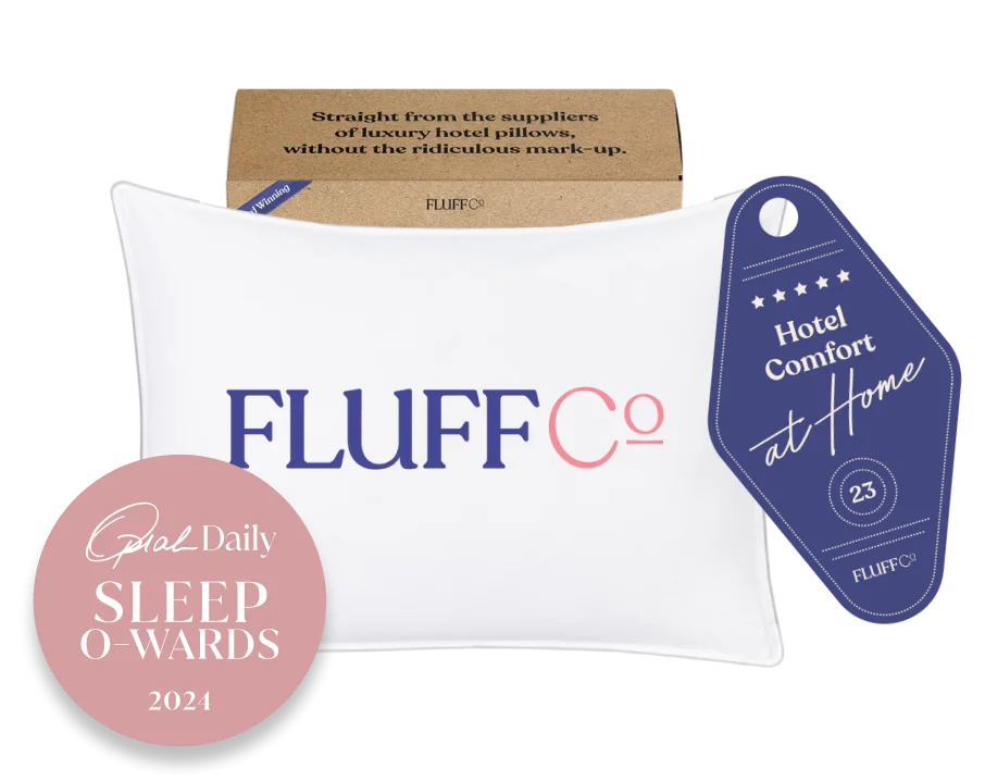 FluffCo pillow with packaging