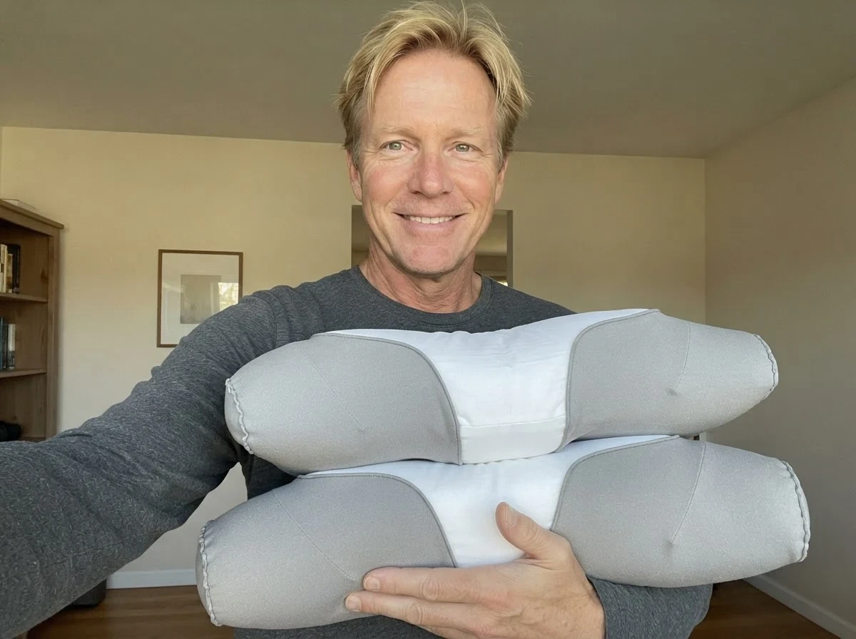 John holding his FluffCo Ergo Pillow