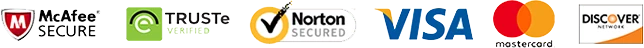 McAfee Secure, TRUSTe Verified, Norton Secured, Visa, Mastercard, Discover