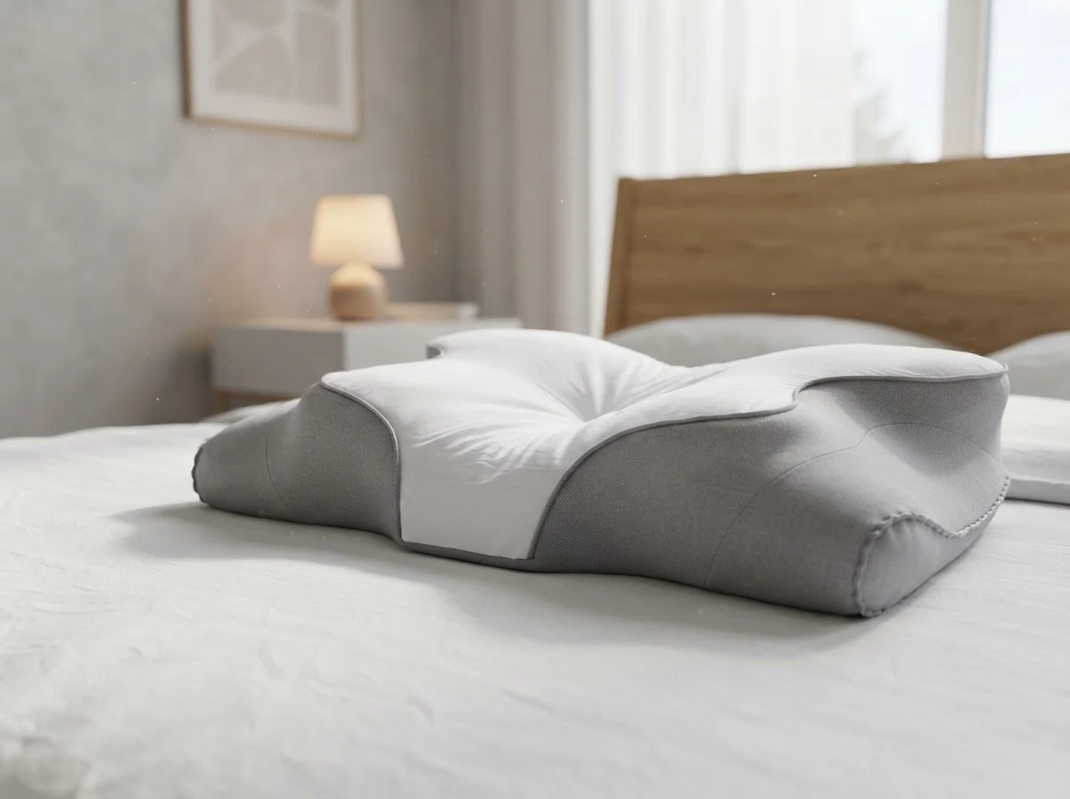 FluffCo Ergo Pillow arranged on a bed