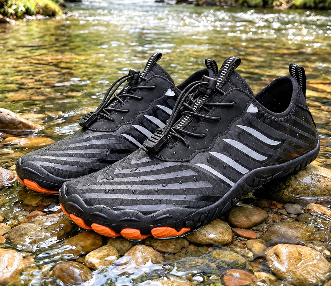 Freedom shoes on a woodland path