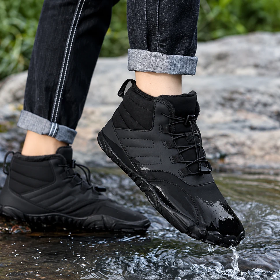 Limitless boots on a wet rock by a stream