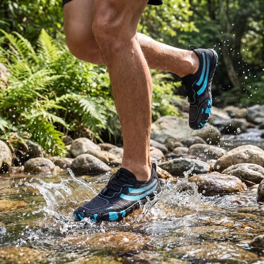 Ascend splashing through a rocky forest stream