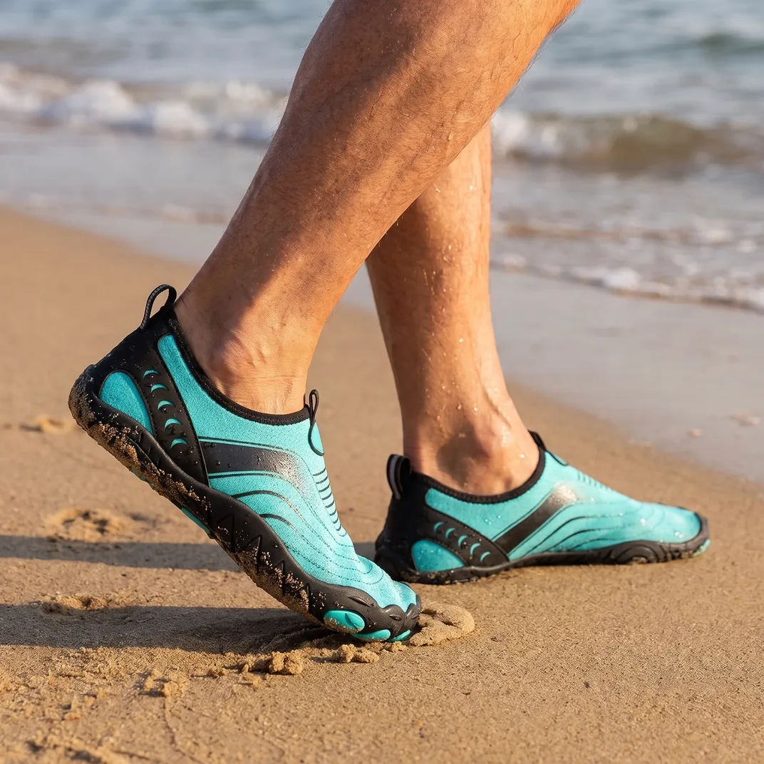 Glide in Aqua Reef walking on a sandy beach