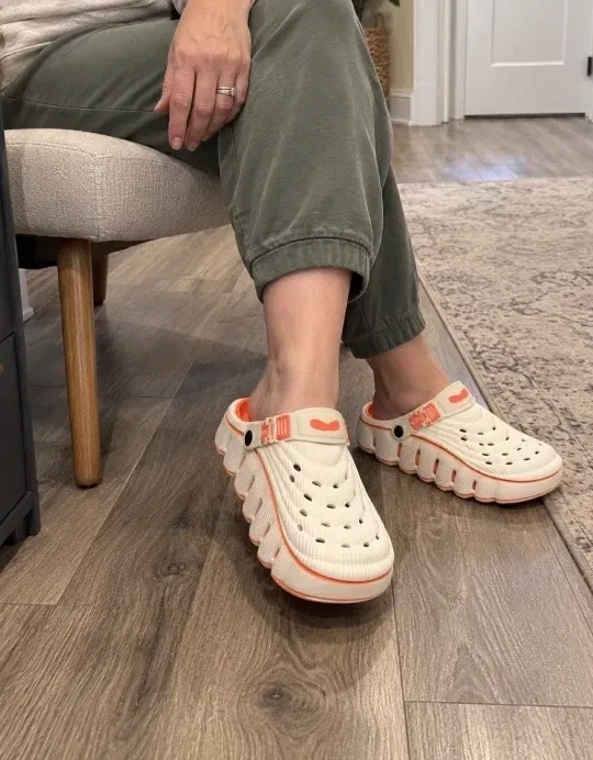 Restore clogs worn while relaxing at home