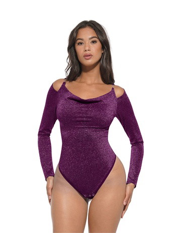Glitter Long Sleeve Thong Bodysuit