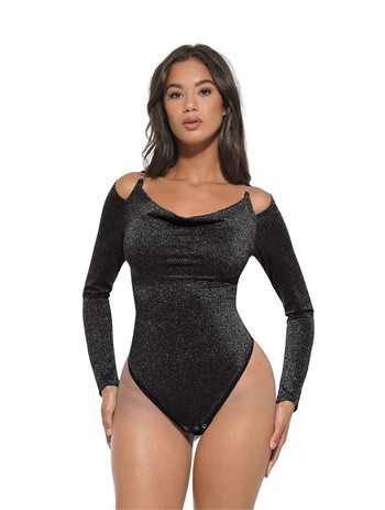 Glitter Long Sleeve Thong Bodysuit