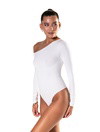 One Shoulder Long Sleeve Thong Bodysuit