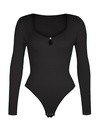 Hollow Scoop Neck Thong Bodysuit