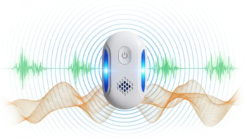 Illustration of three signal patterns radiating from the Nixo device