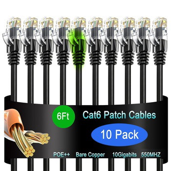 Cat6 Ethernet Patch Cable 6 ft (10 Pack)