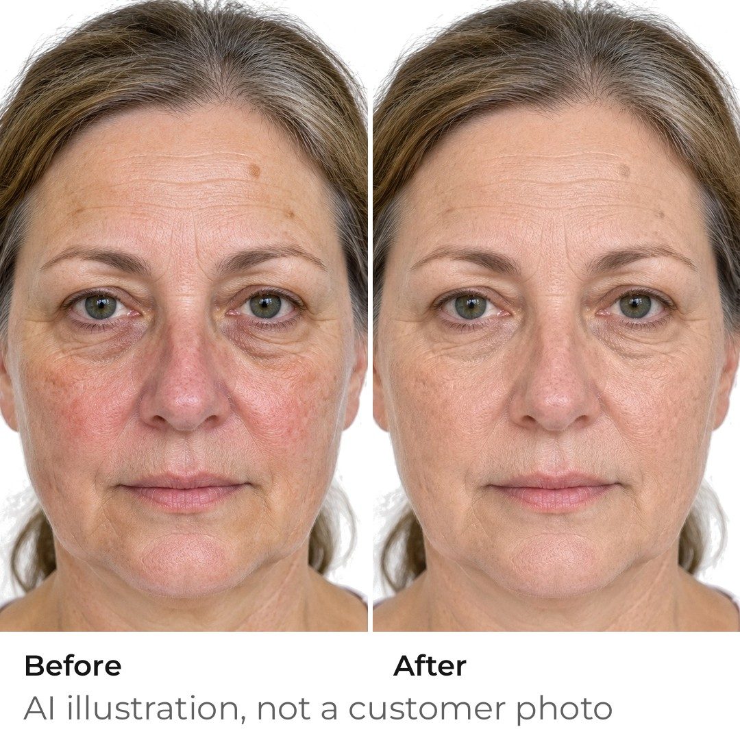 Before and after the stick on dry, mature skin (AI illustration)
