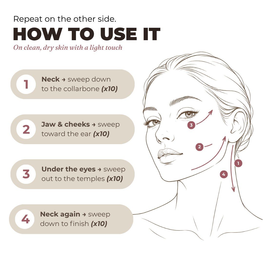 How to use the Lymphatic Brush: neck, jaw and cheeks, under the eyes