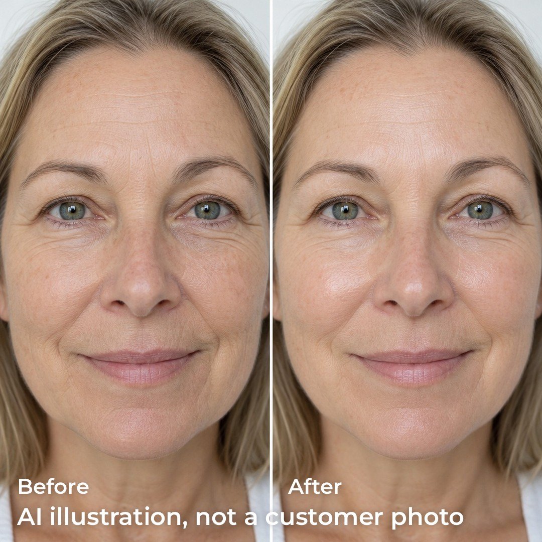Cheeks and jawline before and after the serum (illustration)