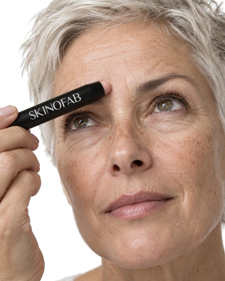 Pressing the balm between the eyebrows