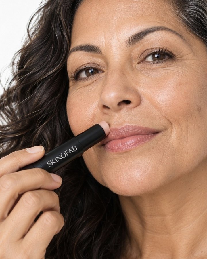 Tracing the balm above the upper lip