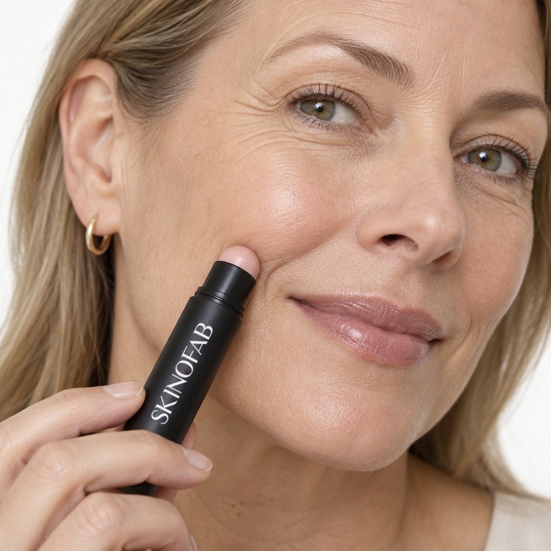 A woman gliding the balm along her smile line