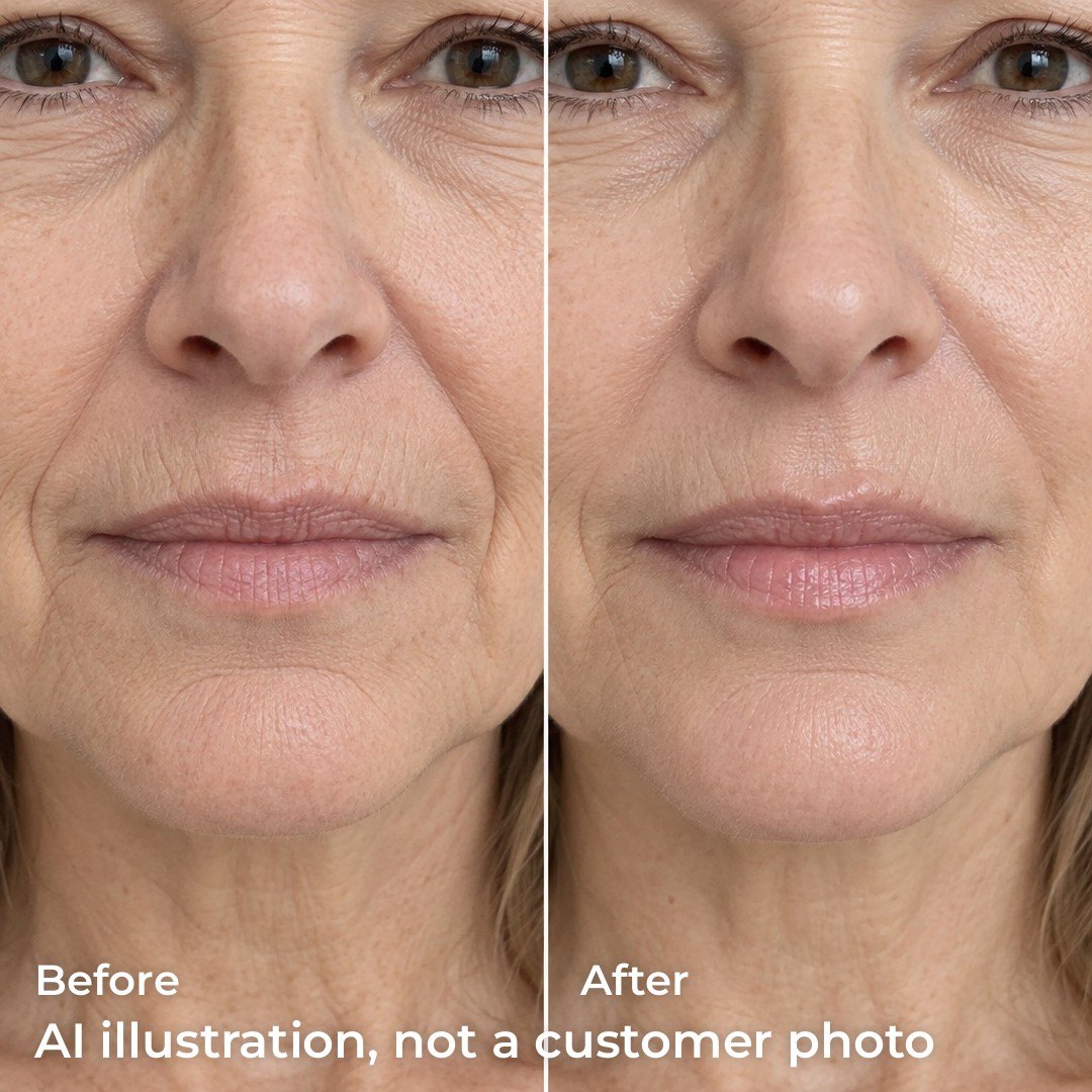 Smile lines and lip lines before and after the balm (illustration)