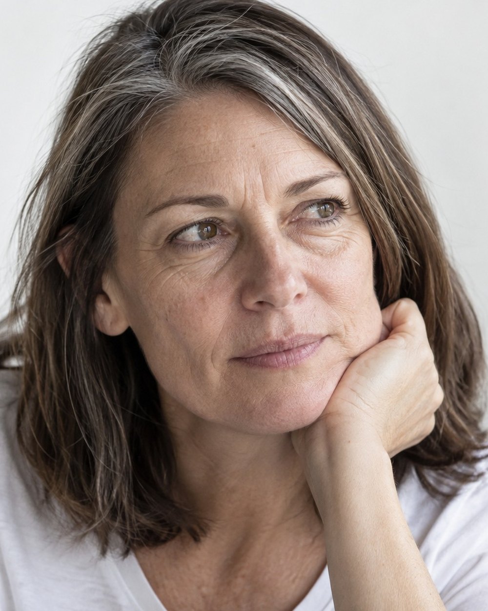 A woman in her fifties looking tired