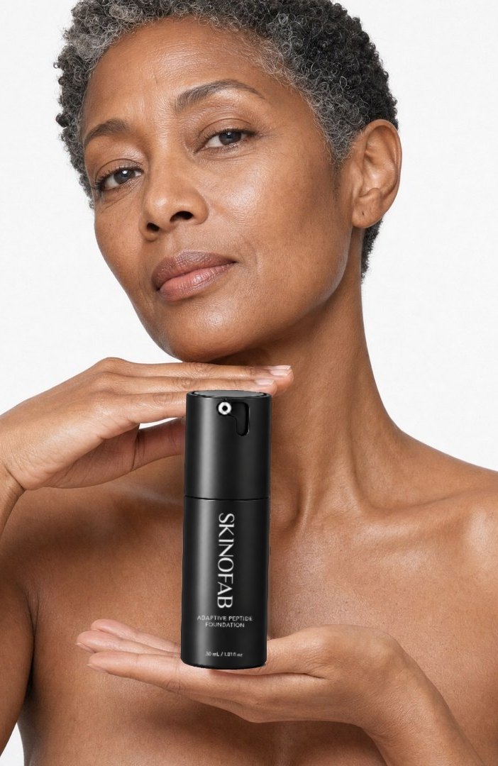 A woman holding the Adaptive Peptide Foundation