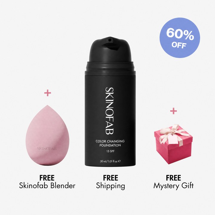 Skinofab Adaptive Peptide Foundation with a free Skinofab Blender, free shipping and a free mystery gift