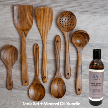 Teak Utensil Set + Mineral Oil Bundle
