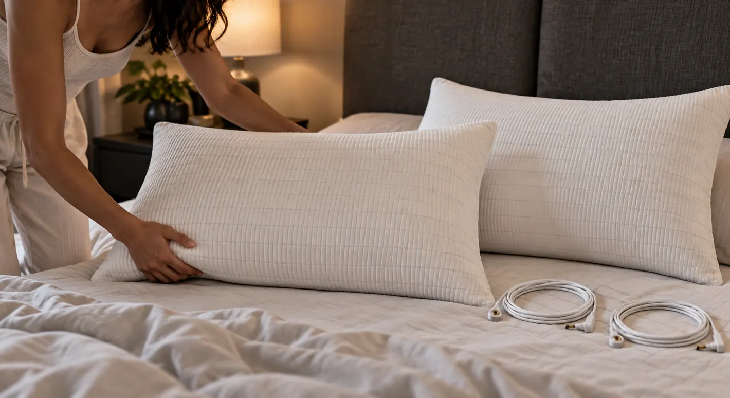 Equilibrium pillowcases on a made bed