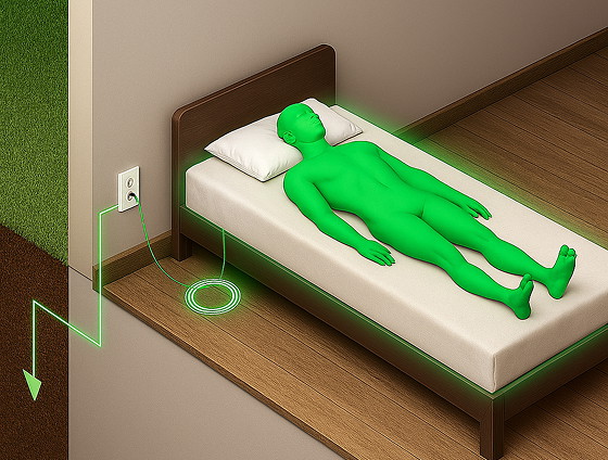 Illustration of a person grounded through a connected bed sheet