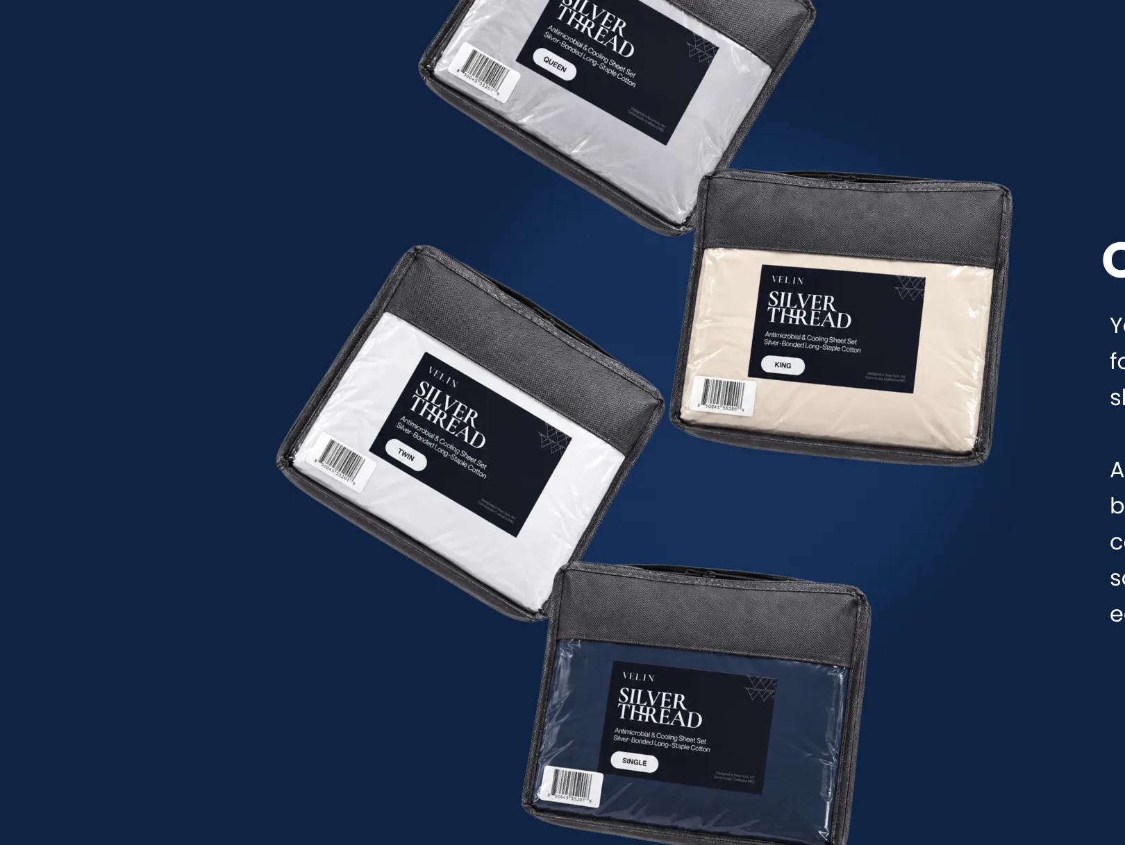 Velin Silver Thread sheet sets in white, beige, light grey and navy