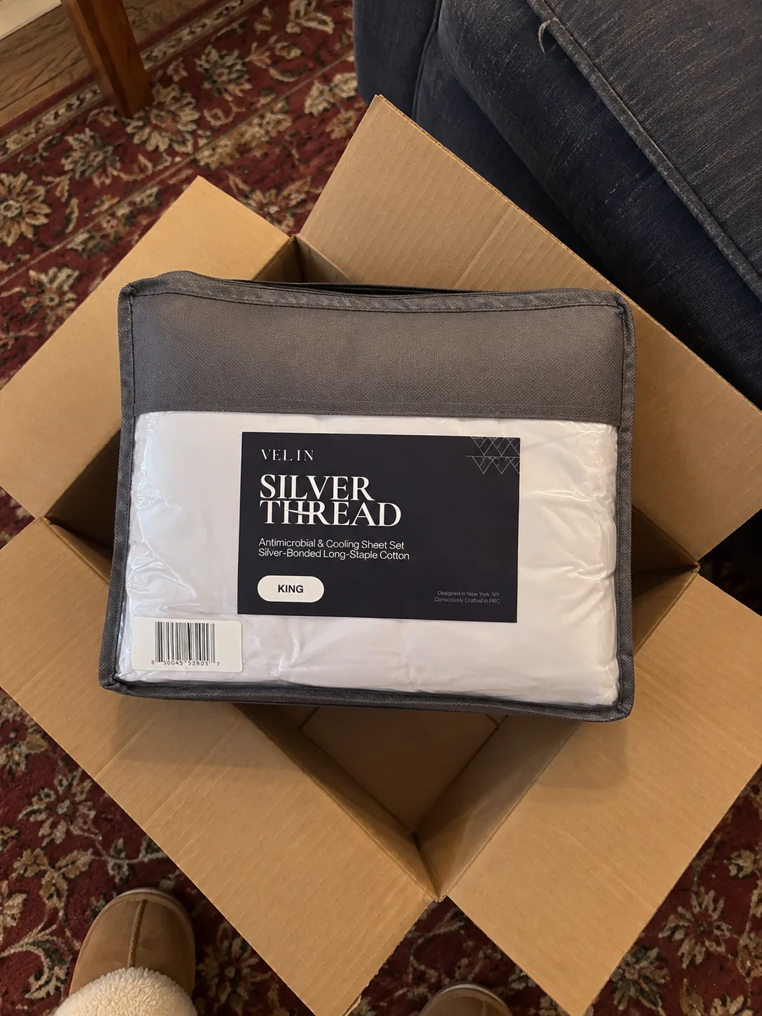Velin Silver Thread sheets unboxed in their delivery carton
