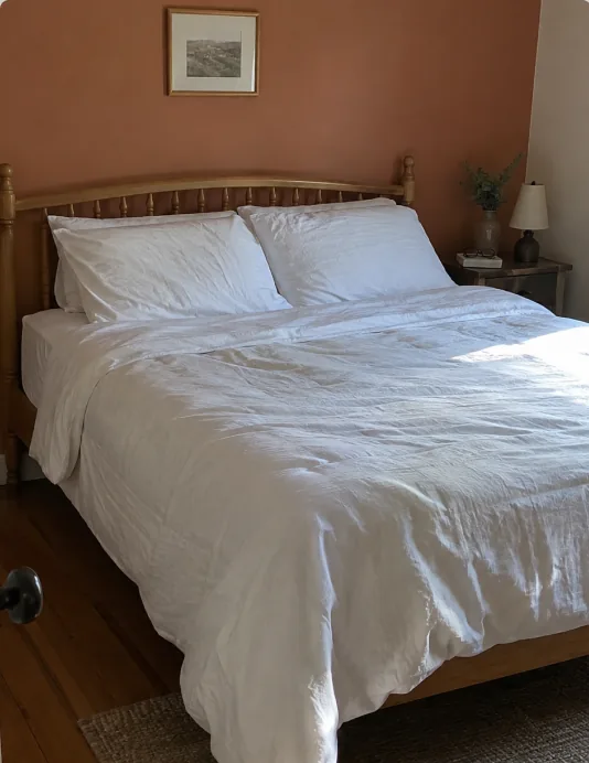 Bed made with white Velin Silver Thread sheets