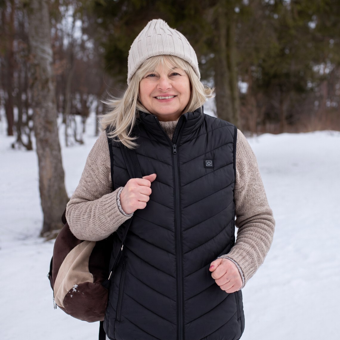 Wearing the Solana Gear Heated Vest on a winter walk