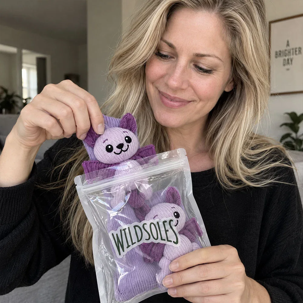 Opening a gift of Echo the Bat socks