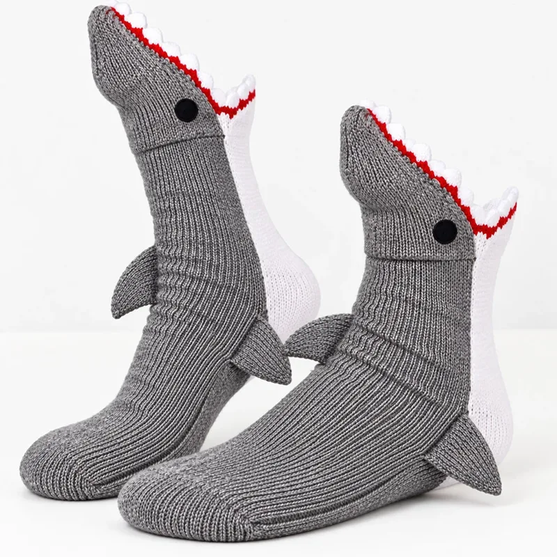 Finn The Shark knitted animal socks