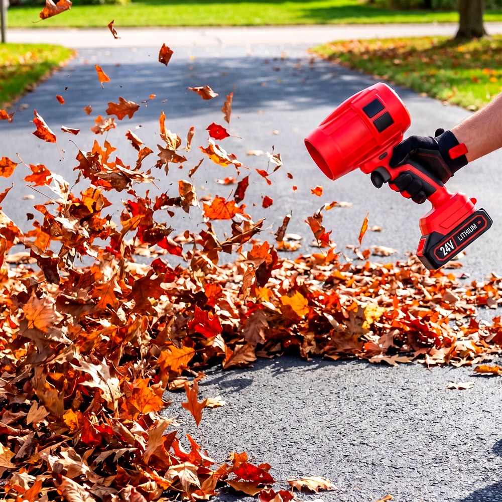 Power Leaf Blower in use