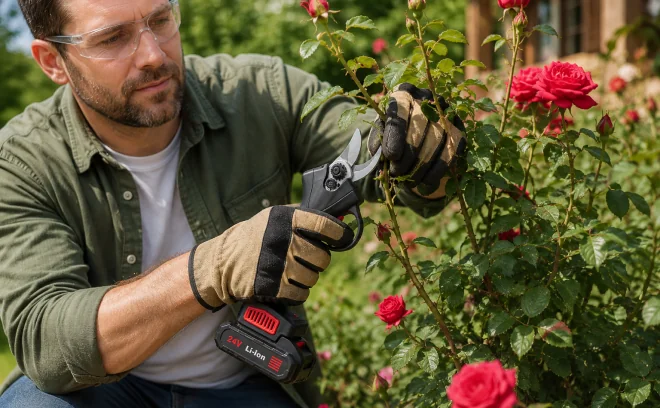 Trimming a rose bush