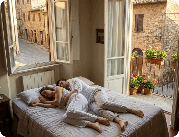 Couple sleeping in a warm bedroom