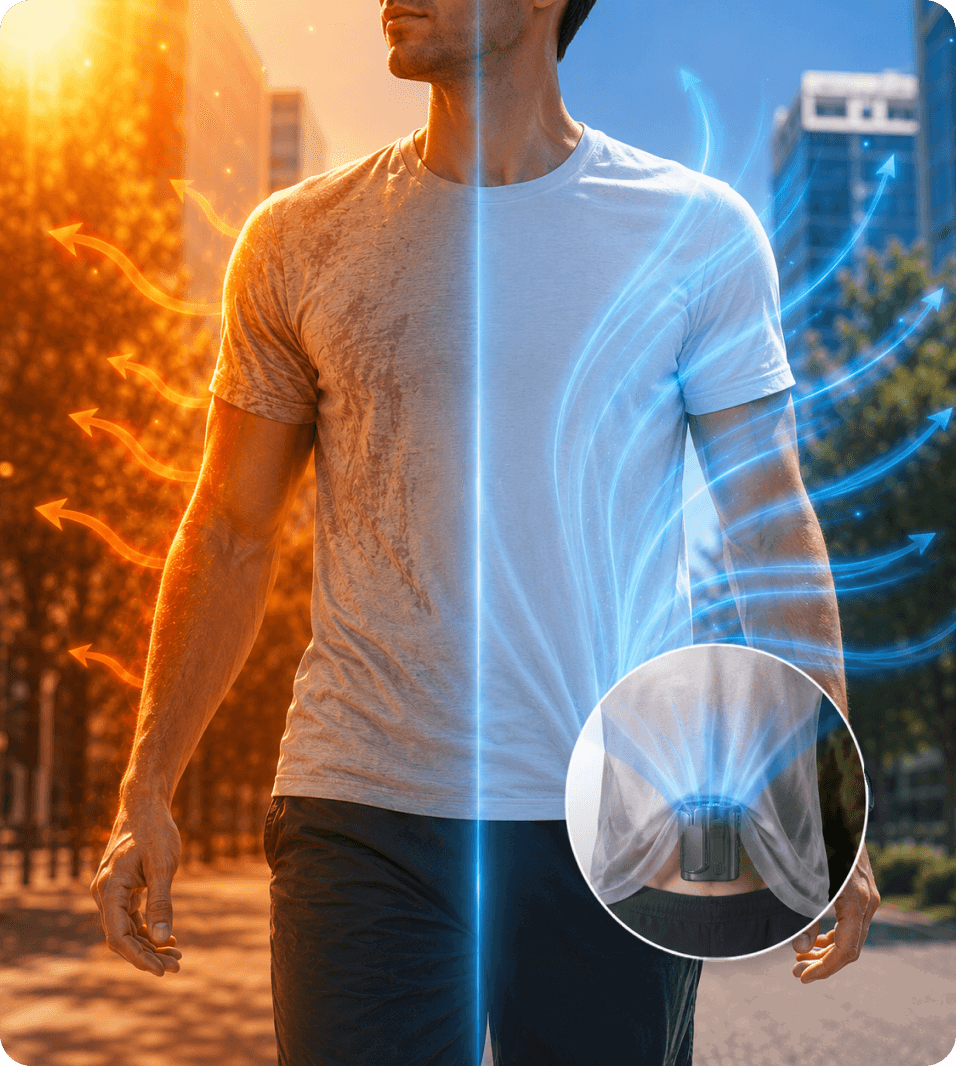 Hot versus cool: the Arctic Clip cools your whole body from under the clothes