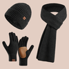 Women's Winter Three-Piece Set: Wool Hat, Scarf, and Leather Anti-Slip Gloves