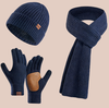 Women's Winter Three-Piece Set: Wool Hat, Scarf, and Leather Anti-Slip Gloves