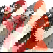 Women's Winter Three-Piece Set: Wool Hat, Scarf, and Leather Anti-Slip Gloves